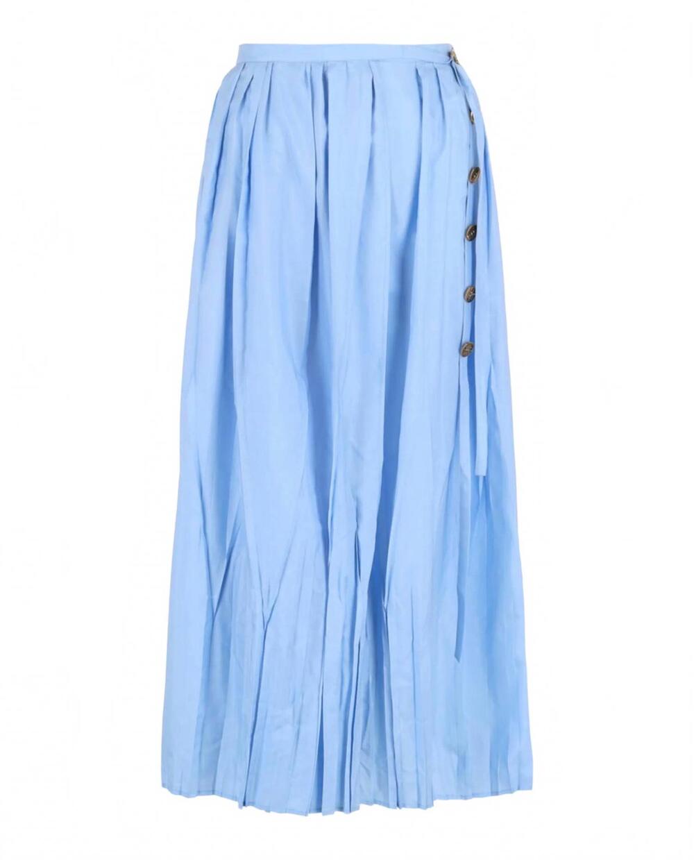 NEW SALVATORE FERRAGAMO women's pleated wrap midi skirt in blue